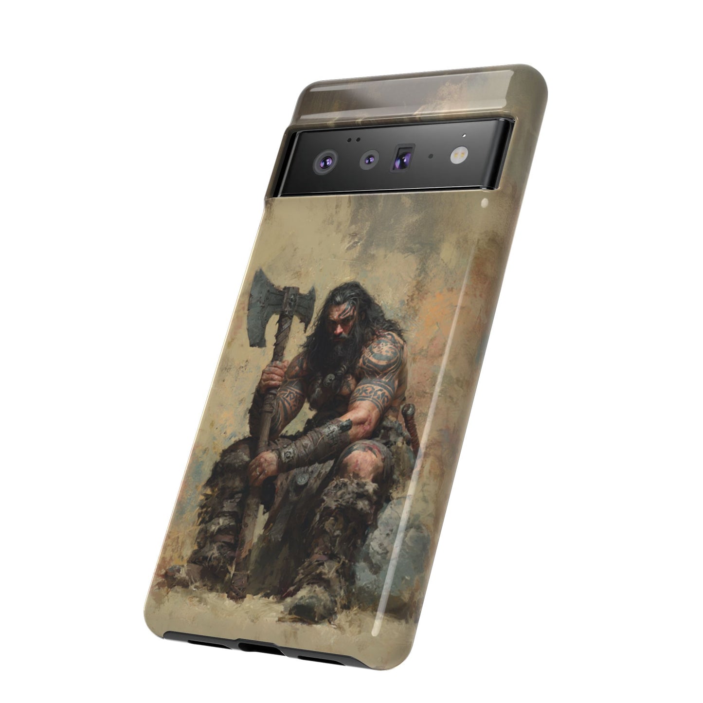 Wikinger Axt Krieger Handyhülle – Robuste nordische Fantasy Schlacht-abgenutzte Dual-Layer Schutzhülle für iPhone, Samsung Galaxy & Google Pixel