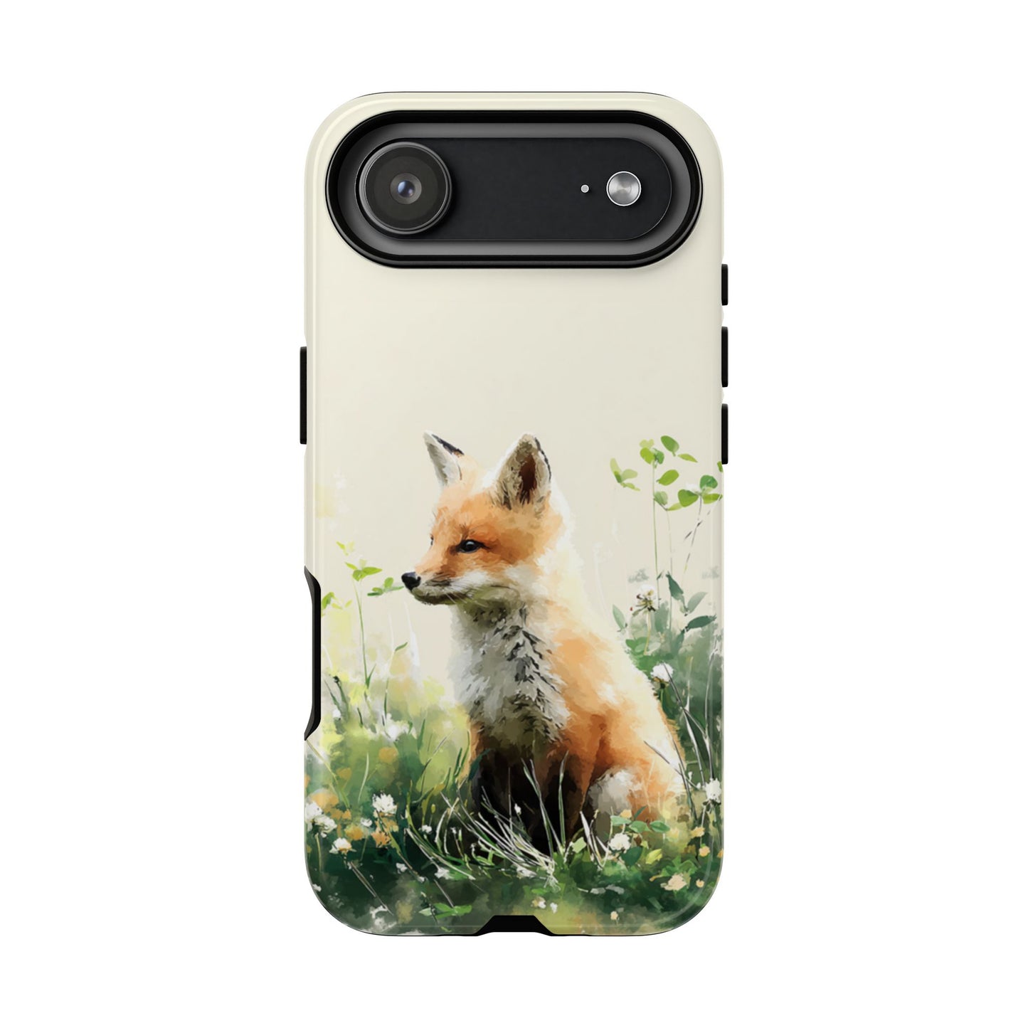 Watercolor nature fox phone case showing artistic design details