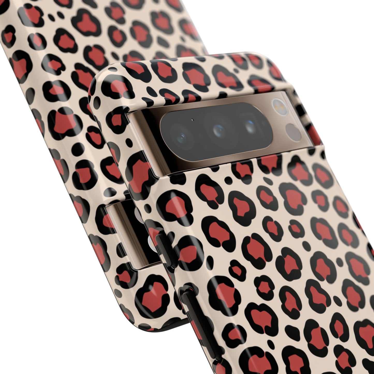 Burgunderrotes Leopardmuster Tough Handyhülle - Rot-Schwarz Tiermuster Schutzhülle für iPhone, Samsung Galaxy & Google Pixel