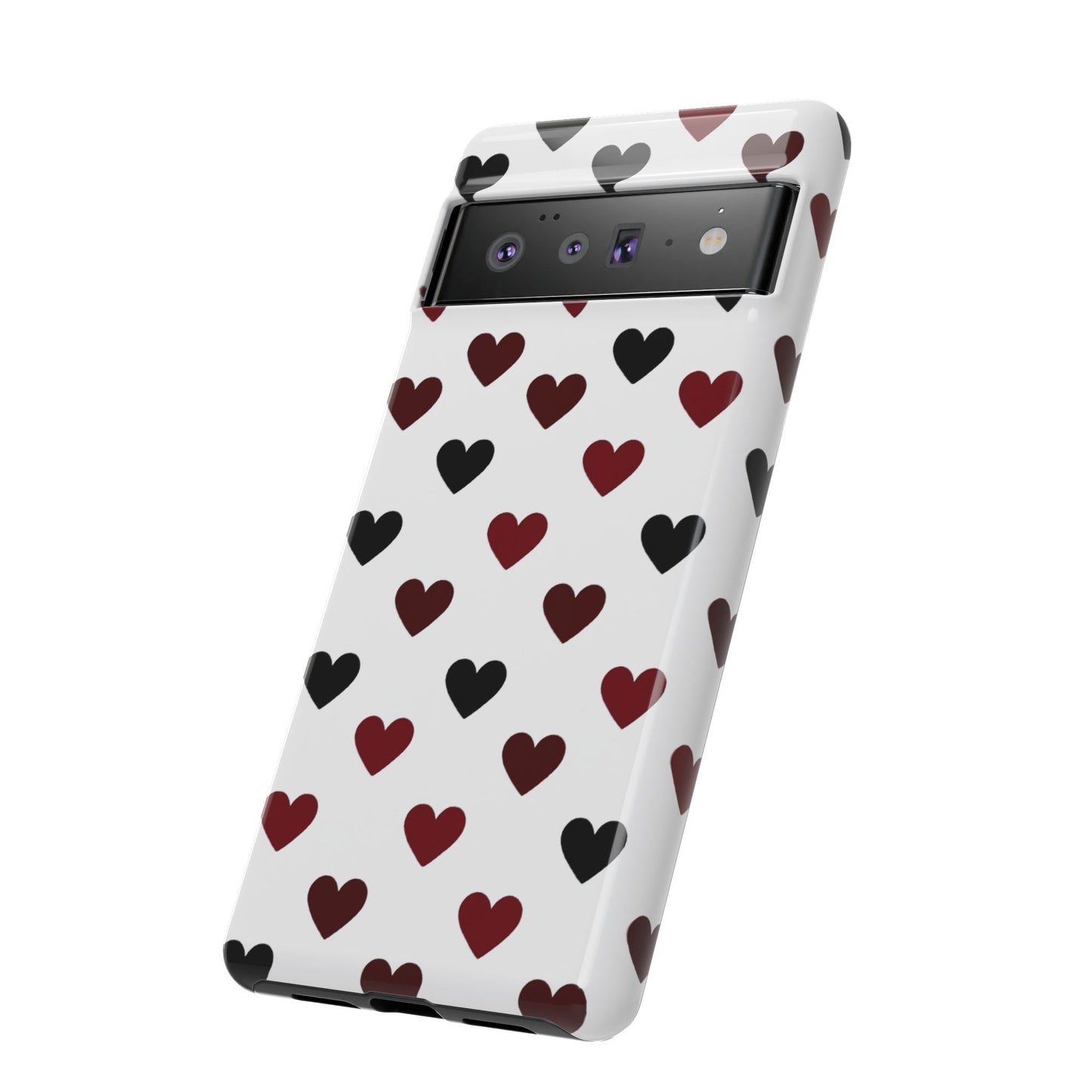 Robuste Handyhülle mit Herzmuster – Schutzhülle mit rot-schwarzem Herz-Design für iPhone, Samsung Galaxy & Google Pixel