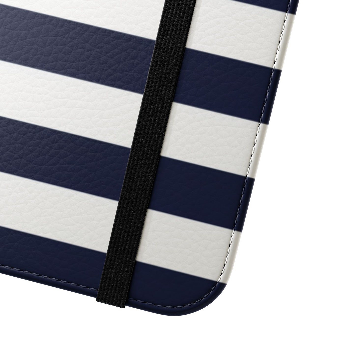 Timeless navy and white striped wallet folio phone case with built-in stand function for media viewing