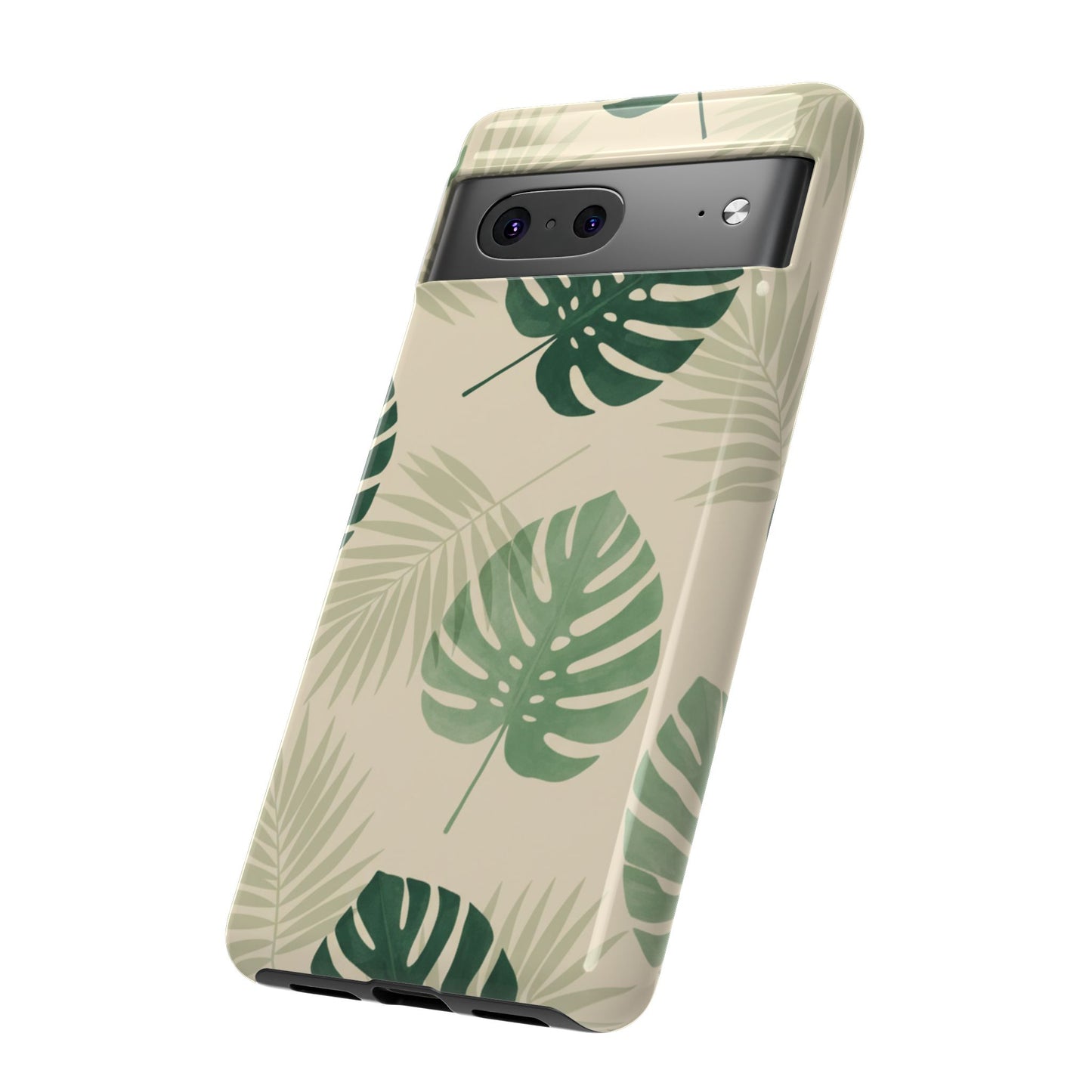 Robuste Handyhülle mit tropischen Blättern – Schutzhülle mit grün-beigem Monstera-Palmenmuster für iPhone, Samsung Galaxy & Google Pixel