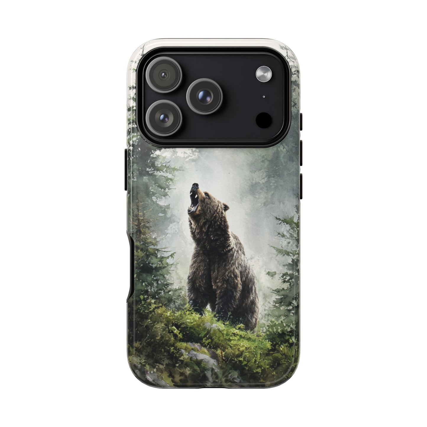 Forest bear phone case featuring wilderness wildlife in misty woods - protective cover for iPhone, Samsung Galaxy & Google Pixel