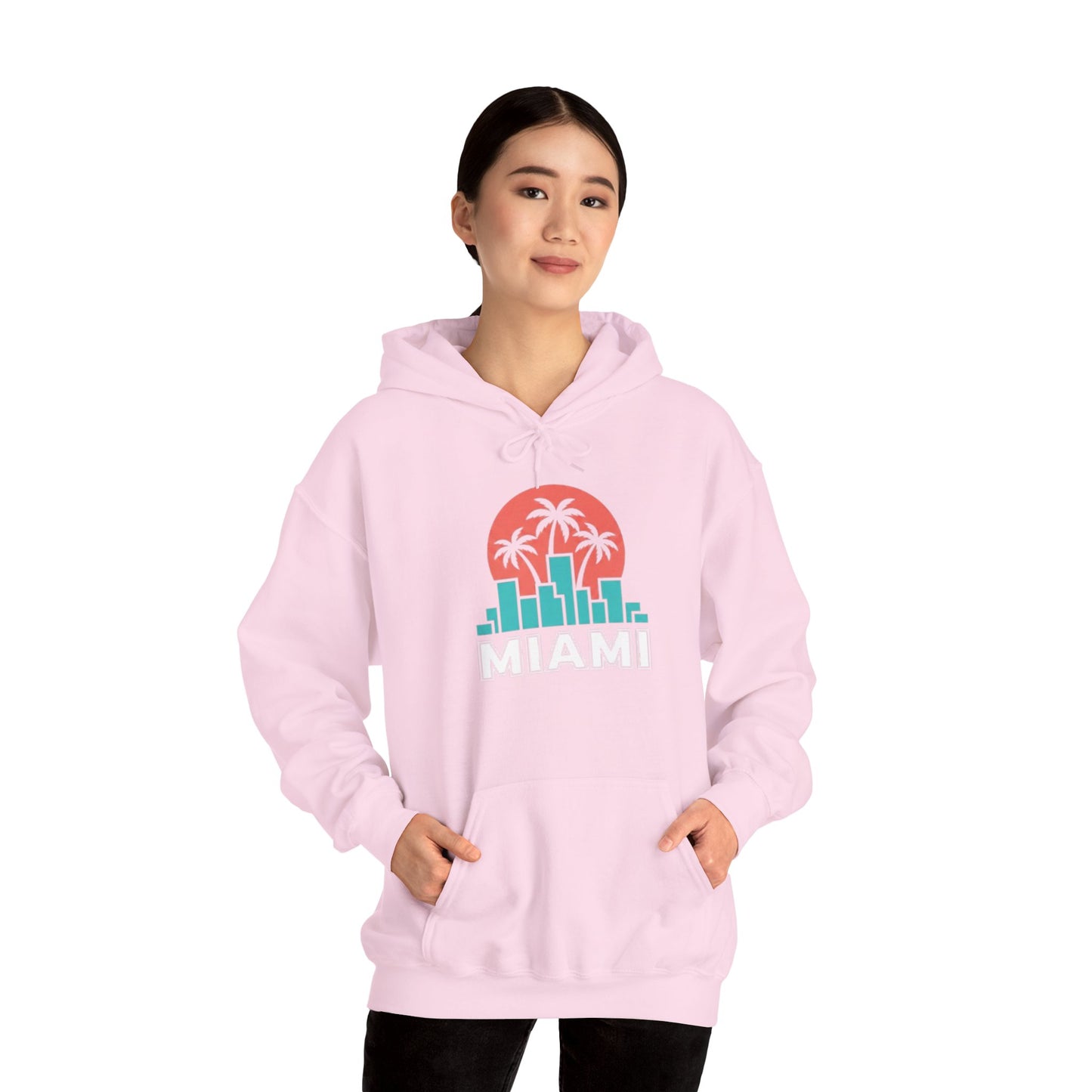 Miami Sunset Hoodie – Palm Tree & City Skyline Graphic Pullover