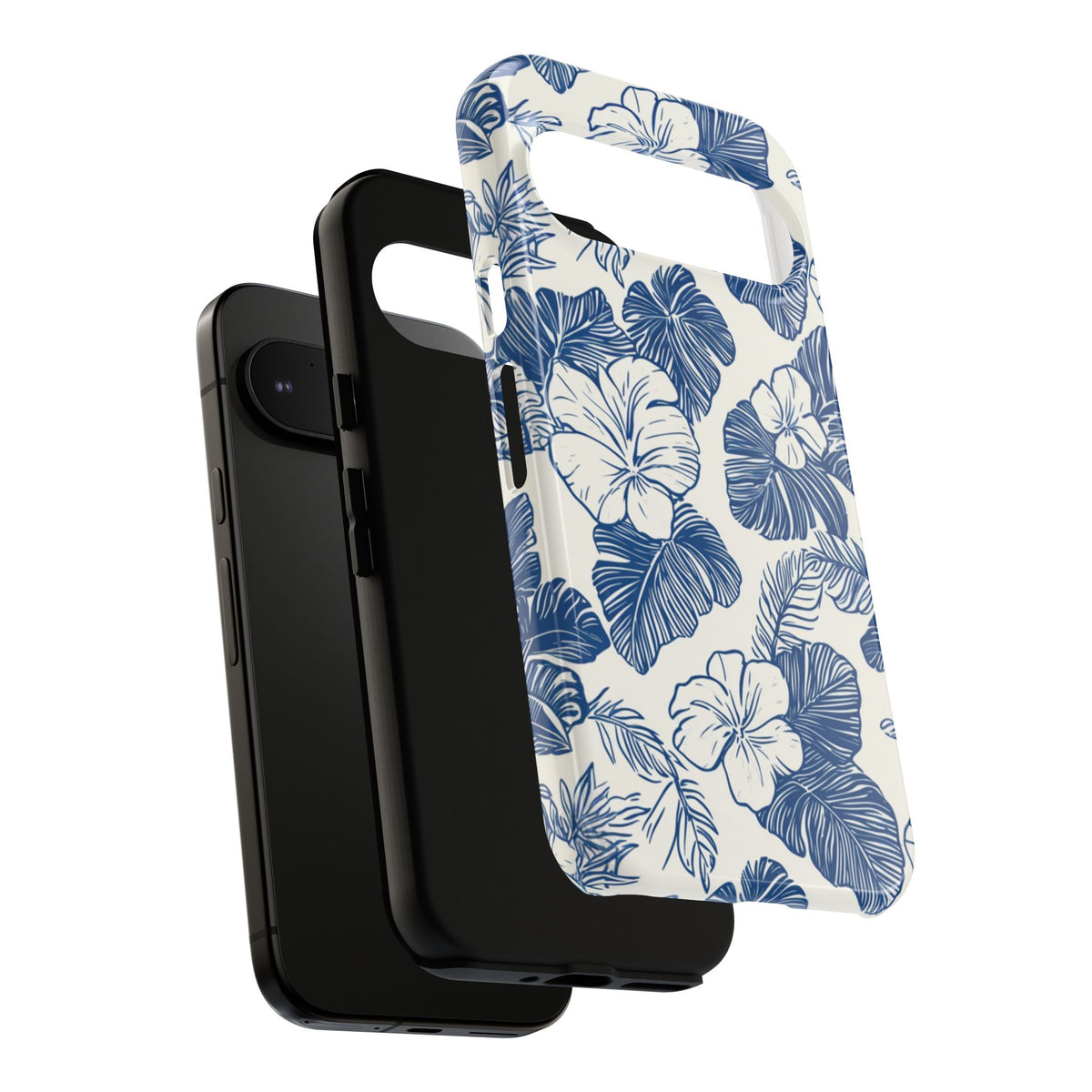 Coque de téléphone résistante à motif hibiscus bleu - Coque de protection à motif floral aquarelle pour iPhone, Samsung Galaxy et Google Pixel