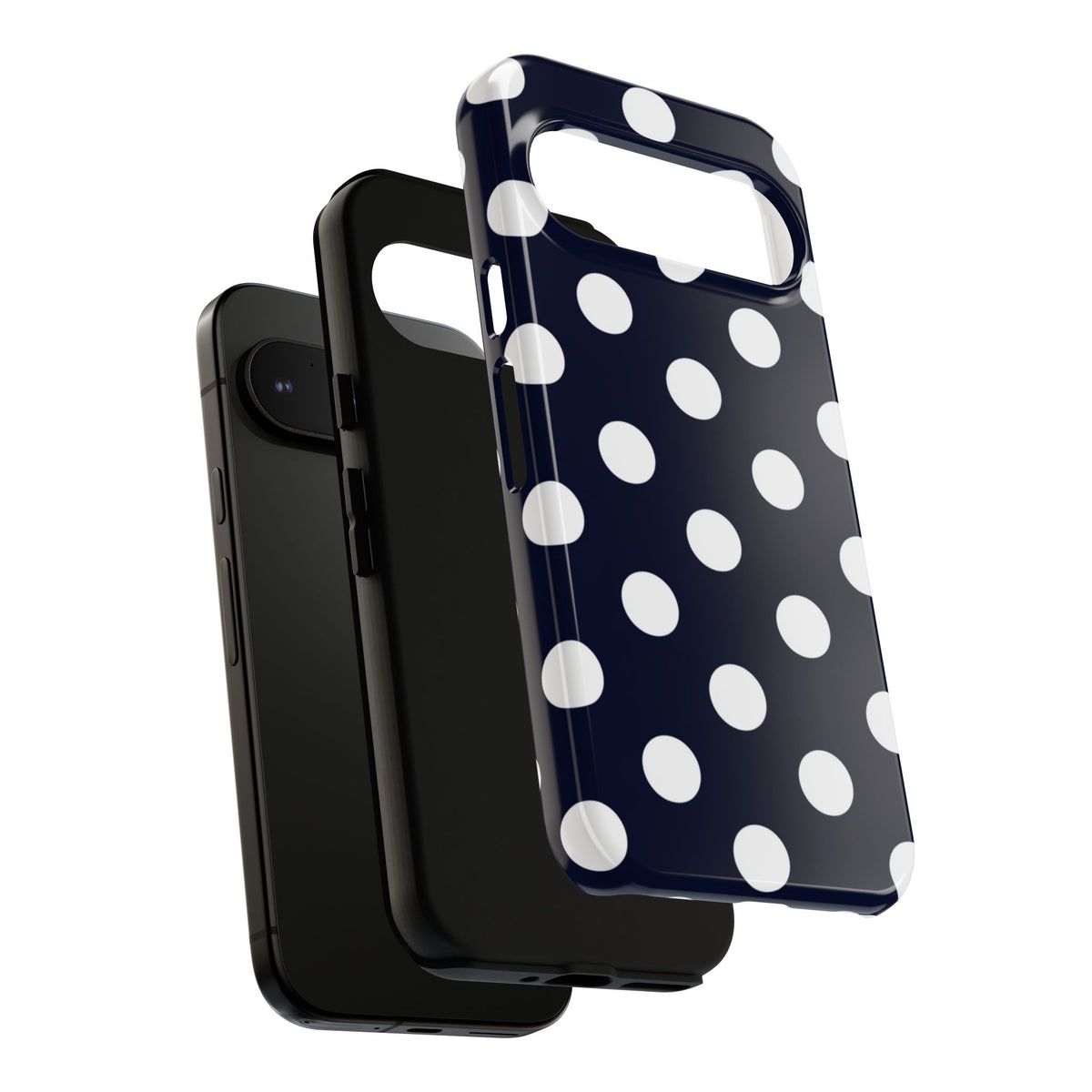 Robuste Marineblaue Polka-Dot Handyhülle – Klassische Schutzhülle mit weißen Punkten für iPhone, Samsung Galaxy & Google Pixel