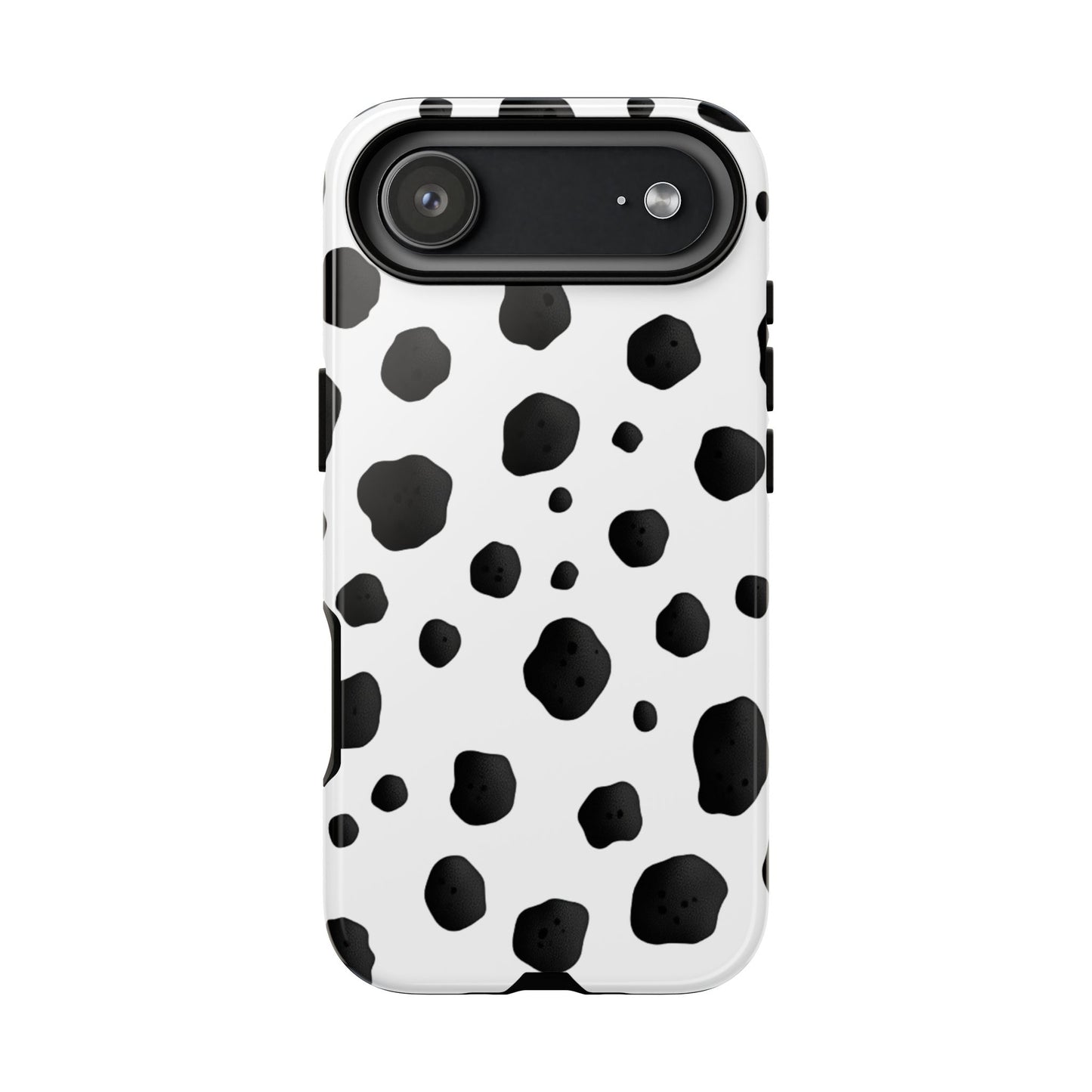 Black and white dalmatian spot phone case with animal print pattern for iPhone Samsung Galaxy Google Pixel