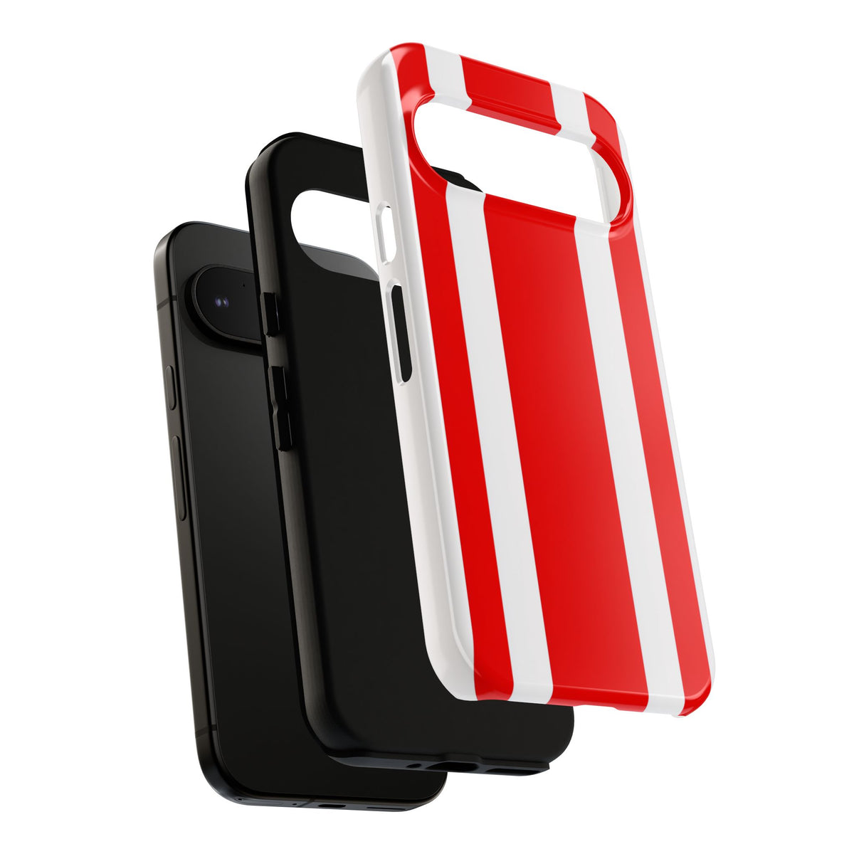 Coque de téléphone résistante à rayures rouges et blanches style course automobile - Motif à rayures verticales audacieuses pour iPhone, Samsung Galaxy et Google Pixel