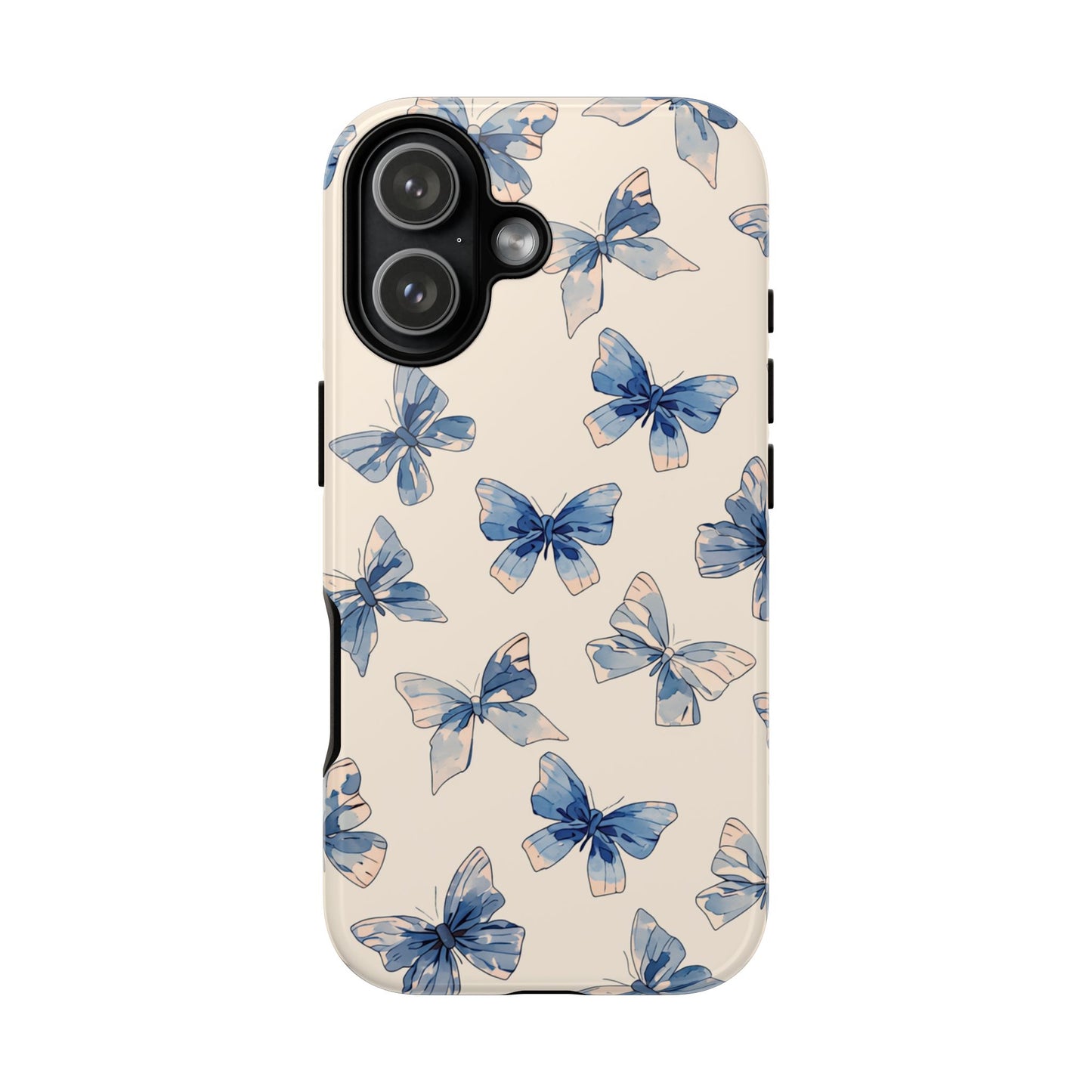 Delicate butterfly phone case featuring watercolor art - Gentle blue tones with nature-inspired design and wireless charging support