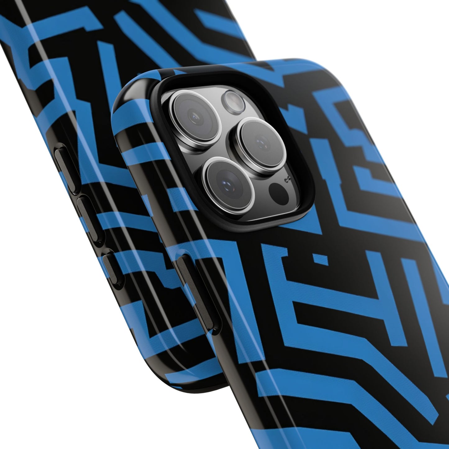 Blue Maze Robuste Handyhülle – Schutzhülle mit geometrischem Kobaltmuster für iPhone, Samsung Galaxy & Google Pixel