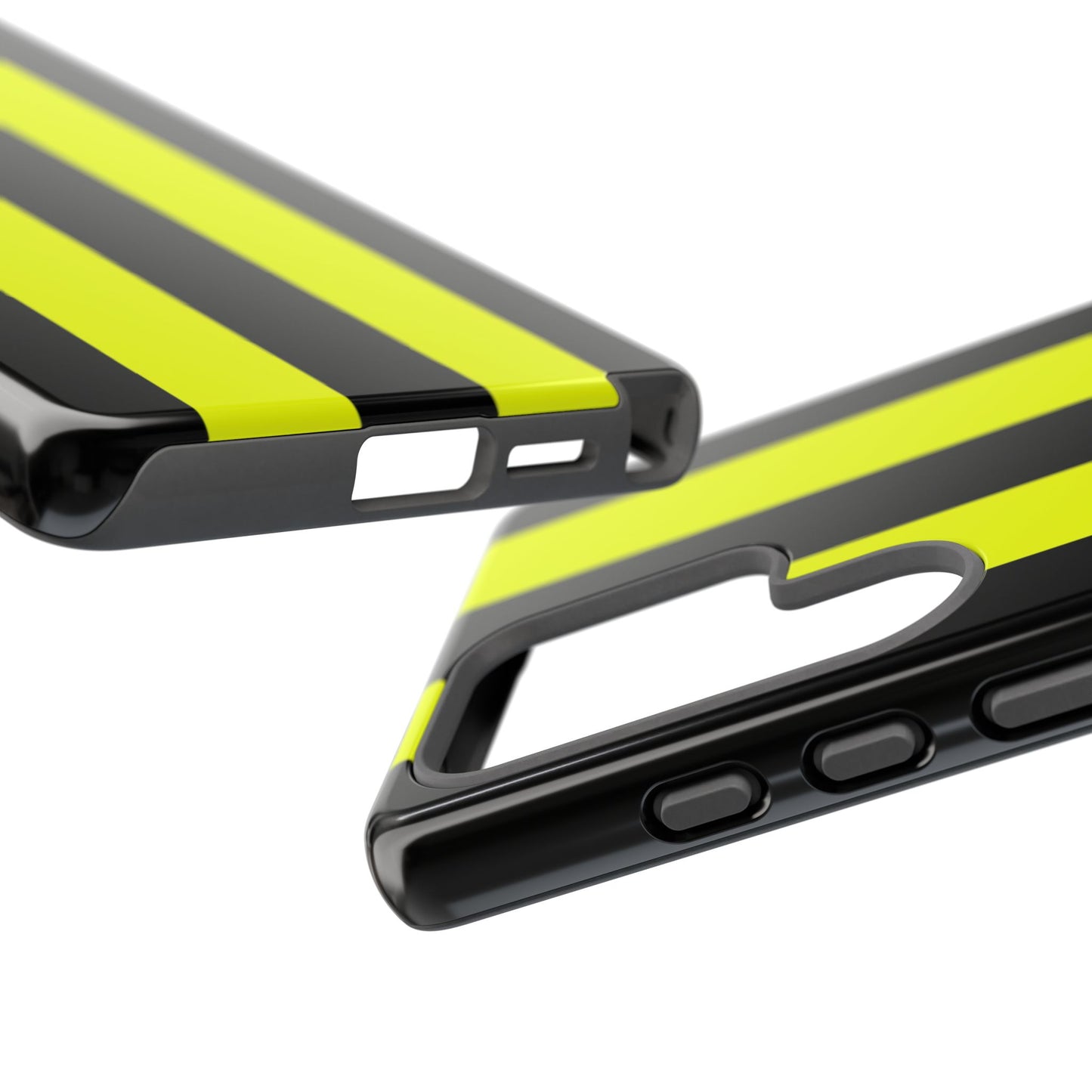 Yellow and black racing stripes phone case with motorsport race car pattern for iPhone Samsung Galaxy Google Pixel