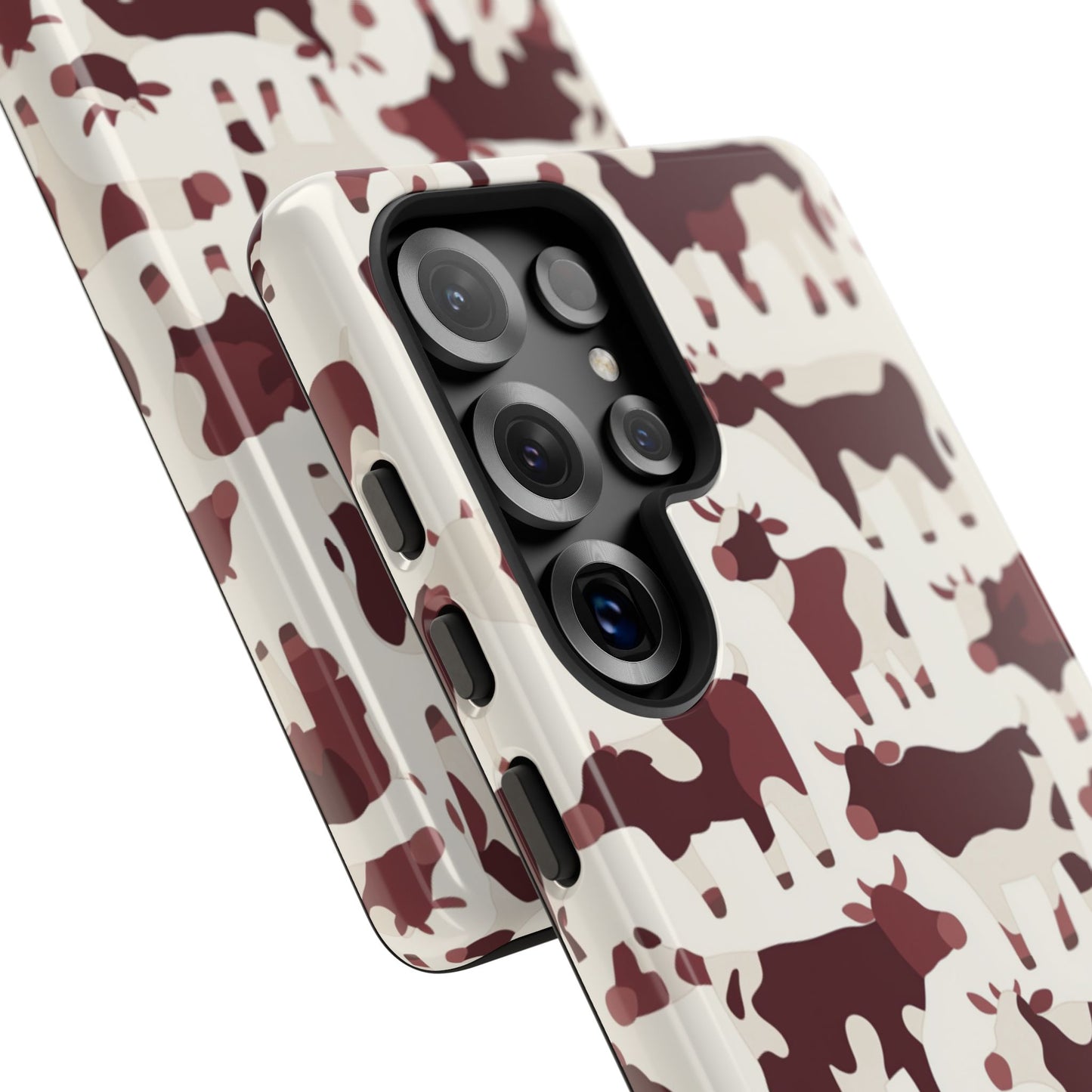 Cow pattern phone case with burgundy and cream design - Premium dual-layer protection for iPhone, Samsung Galaxy & Google Pixel