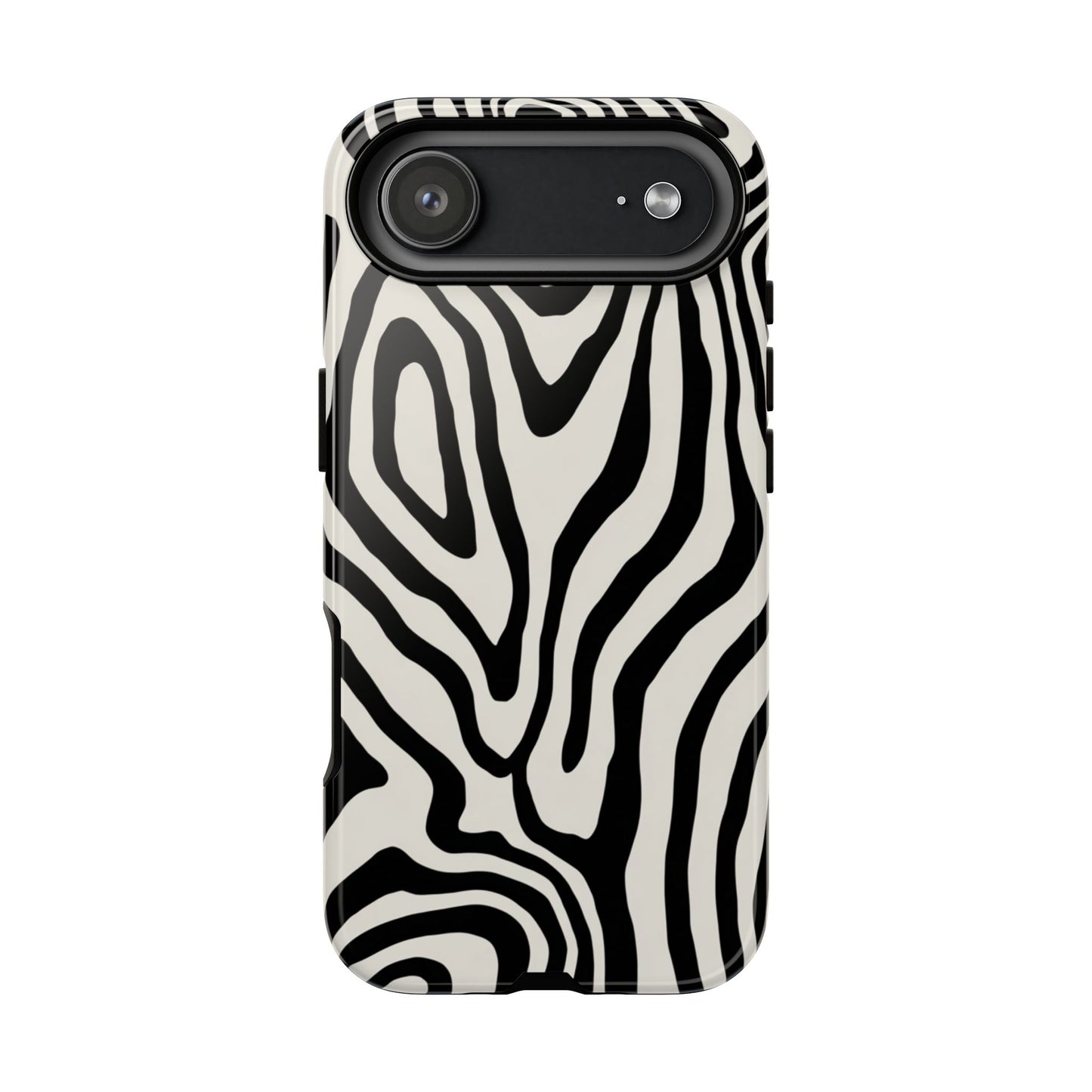 Zebra swirl phone case with black and white organic pattern - bold animal print design with dual-layer protection for iPhone, Samsung Galaxy, and Google Pixel