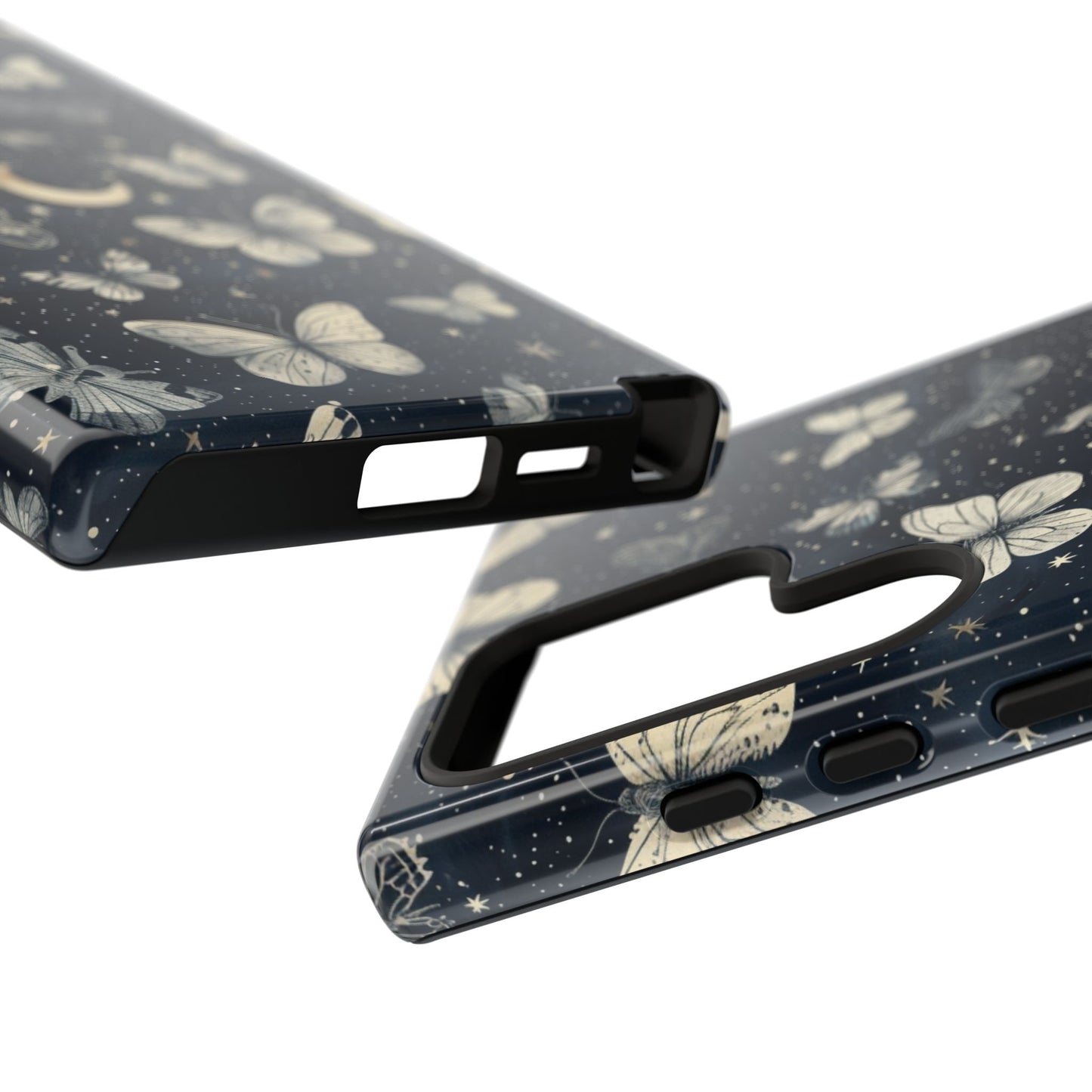 Schmetterling-Mond Robuste Handyhülle - Blumige Schutzhülle mit Nachthimmel-Design für iPhone, Samsung Galaxy & Google Pixel