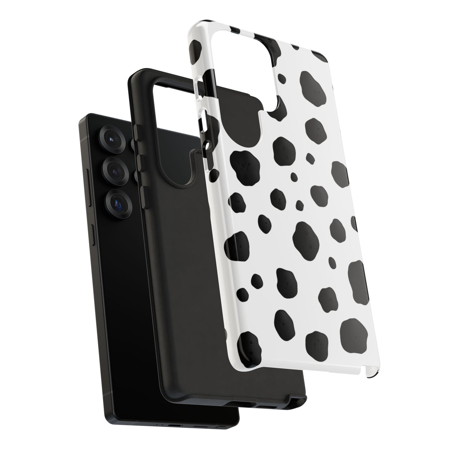 Dog lover dalmatian spot phone case with hand-painted spotted design and wireless charging compatibility
