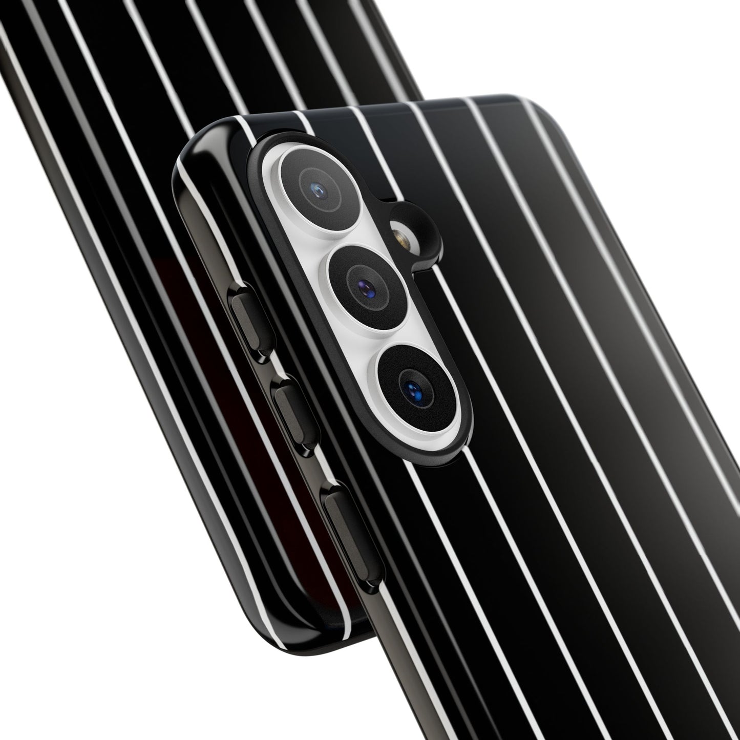 Black pinstripe phone case for Samsung Galaxy S26 – slim tailored stripe dual-layer cover
