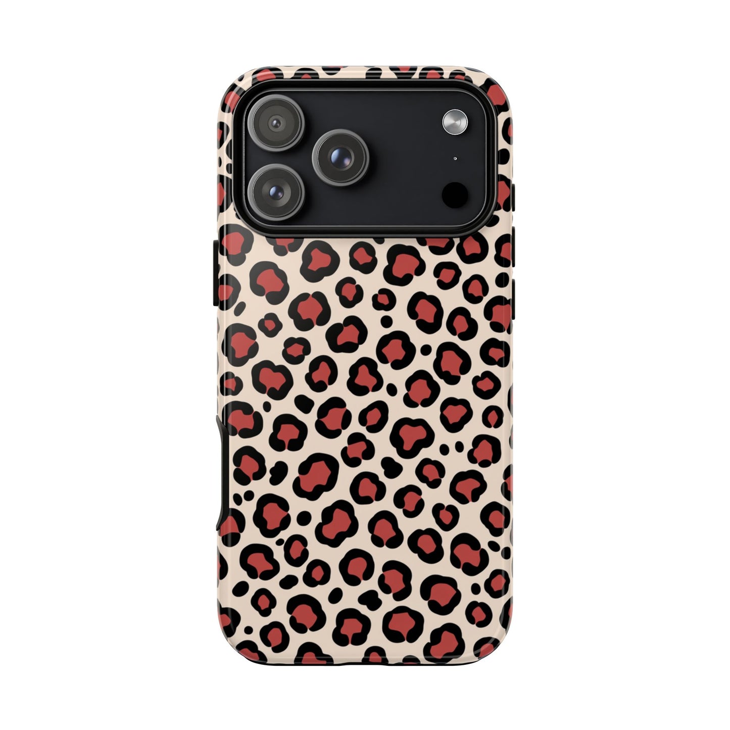 Burgunderrotes Leopardmuster Tough Handyhülle - Rot-Schwarz Tiermuster Schutzhülle für iPhone, Samsung Galaxy & Google Pixel