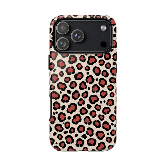 Burgunderrotes Leopardmuster Tough Handyhülle - Rot-Schwarz Tiermuster Schutzhülle für iPhone, Samsung Galaxy & Google Pixel
