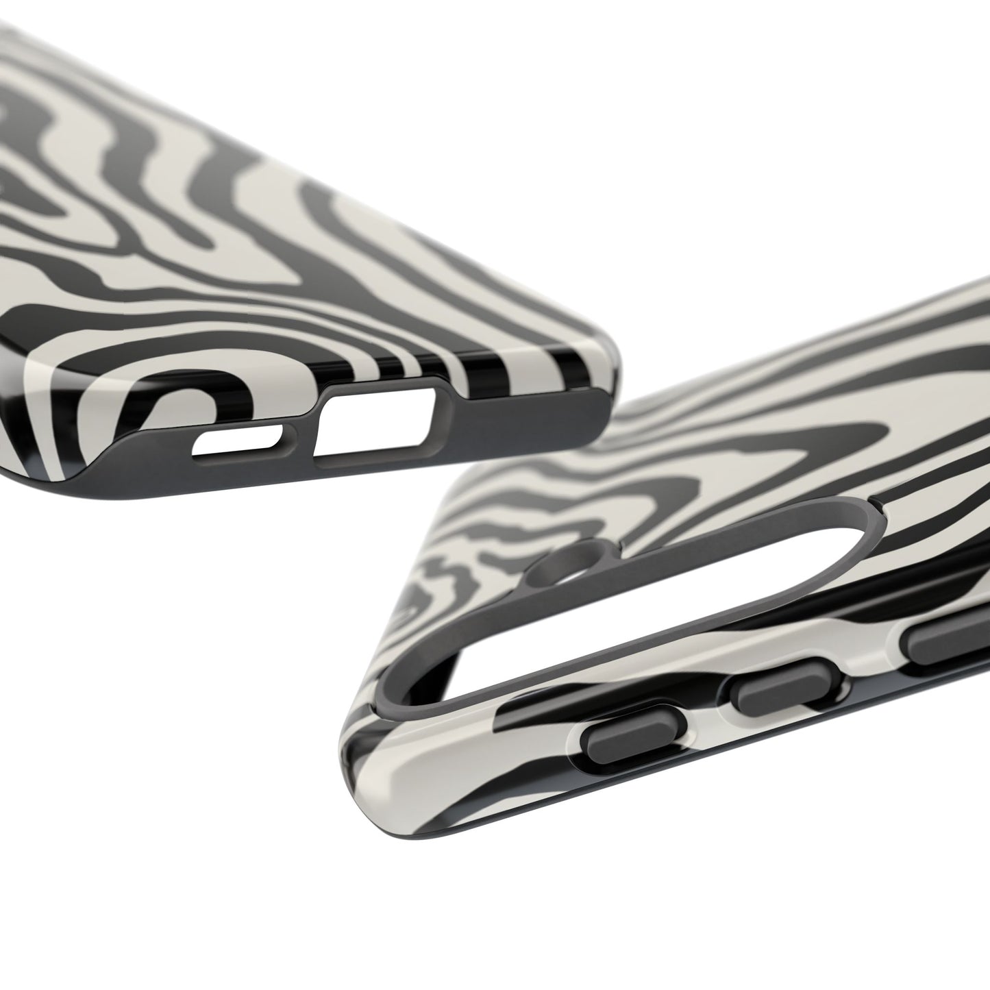 Animal print phone case with psychedelic zebra swirls - premium tough case with full 3D wrap coverage
