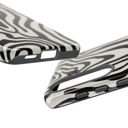 Animal print phone case with psychedelic zebra swirls - premium tough case with full 3D wrap coverage
