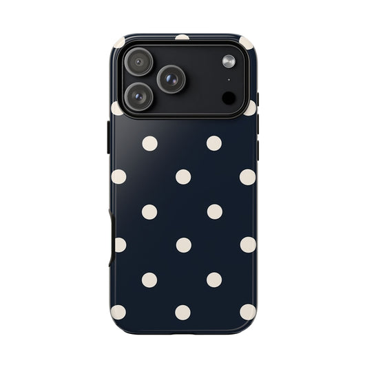 Navy Polka Dot Tough Phone Case - Retro Vintage Pattern Cover for iPhone, Samsung Galaxy & Google Pixel