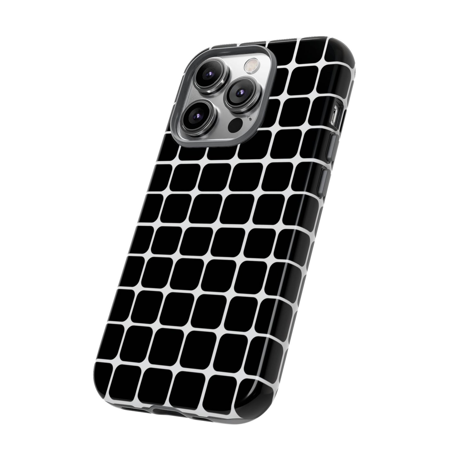 Black grid tough case for iPhone 14 – modern geometric pattern dual-layer protective cover
