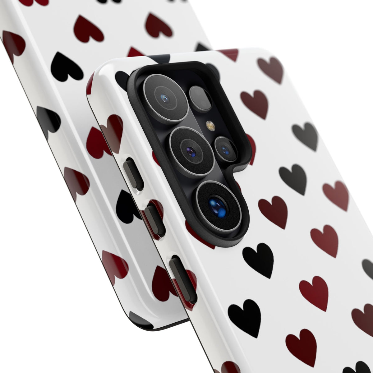 Coque de téléphone résistante à motif cœurs - Coque de protection avec cœurs rouges et noirs pour iPhone, Samsung Galaxy et Google Pixel