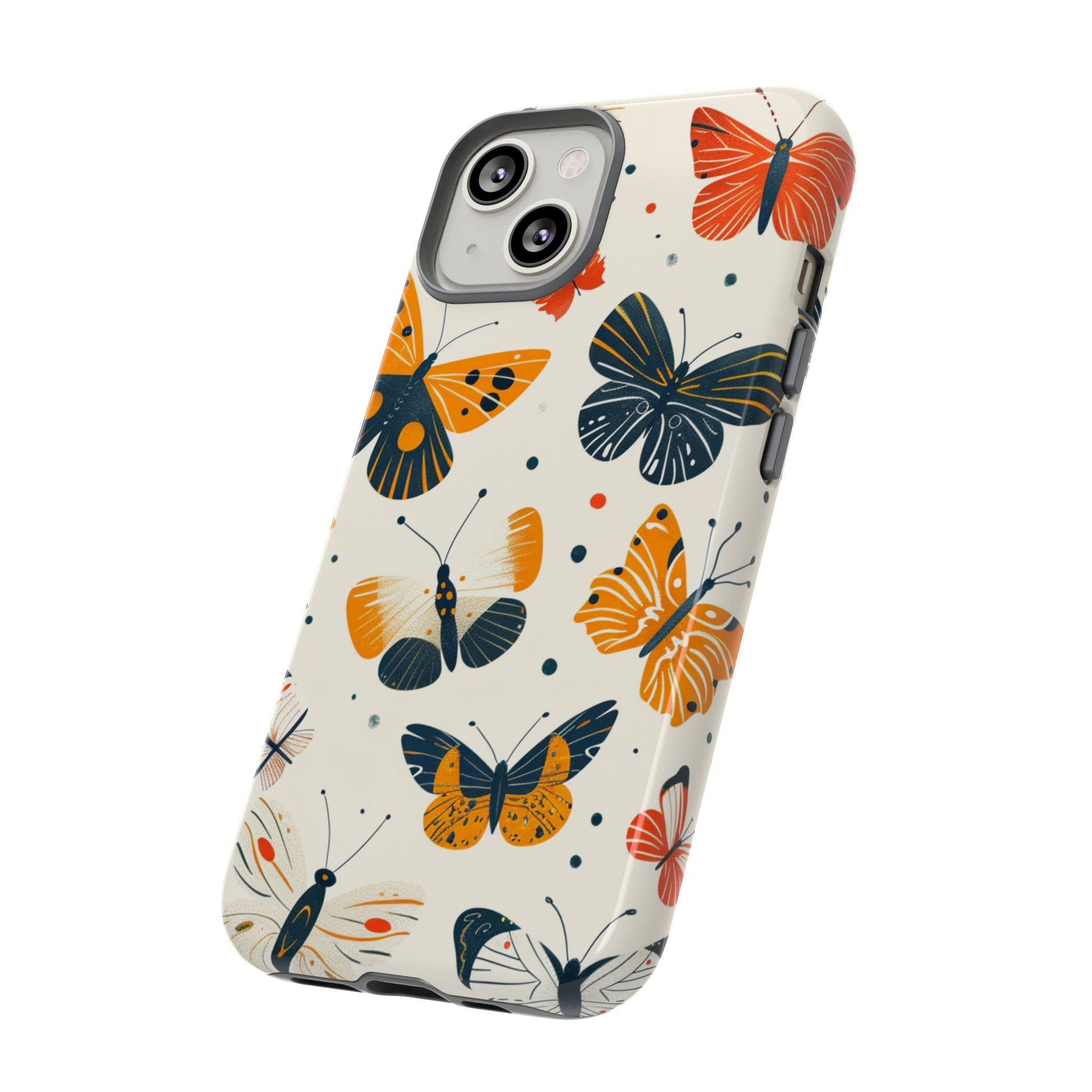 Psychedelic butterfly phone case with vibrant tangerine accents

