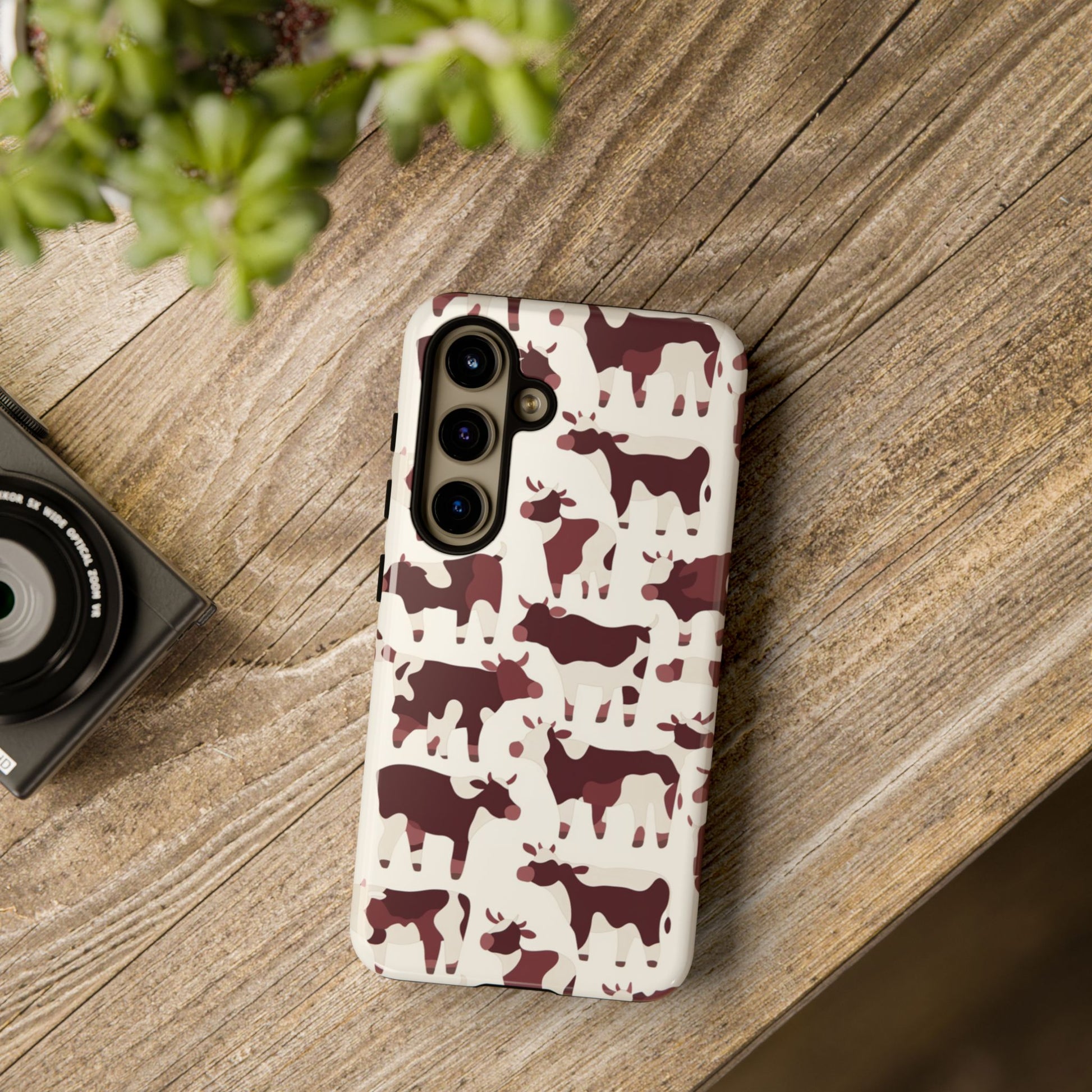 Animal print phone case with cow silhouettes - Premium quality protective cover with matte or glossy finish

