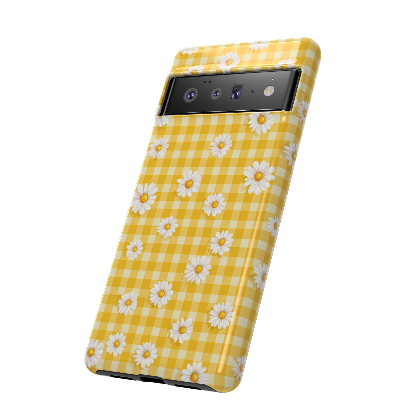 Daisy Gingham Robuste Handyhülle – Gelb geblümte Cottagecore-Schutzhülle für iPhone, Samsung Galaxy & Google Pixel