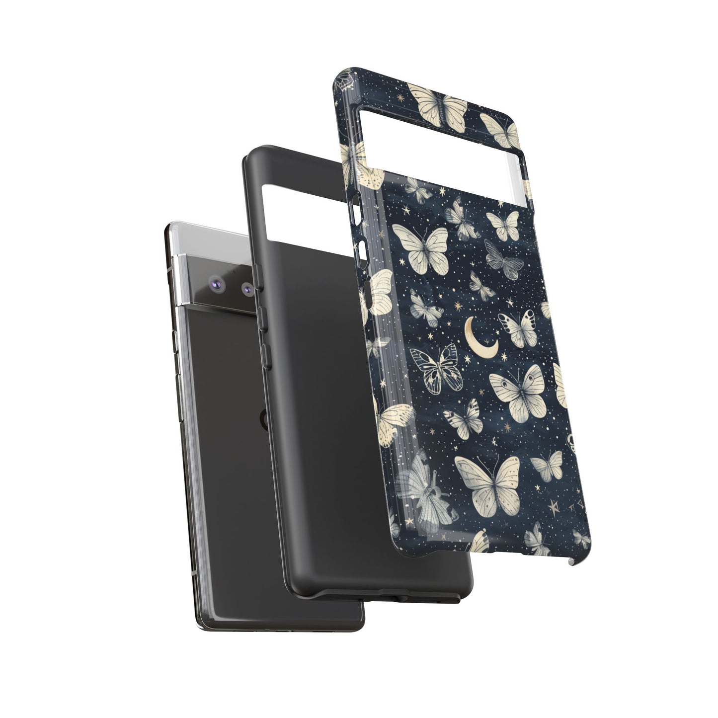 Funda protectora resistente con diseño de mariposa y luna - Diseño floral de cielo nocturno para iPhone, Samsung Galaxy y Google Pixel