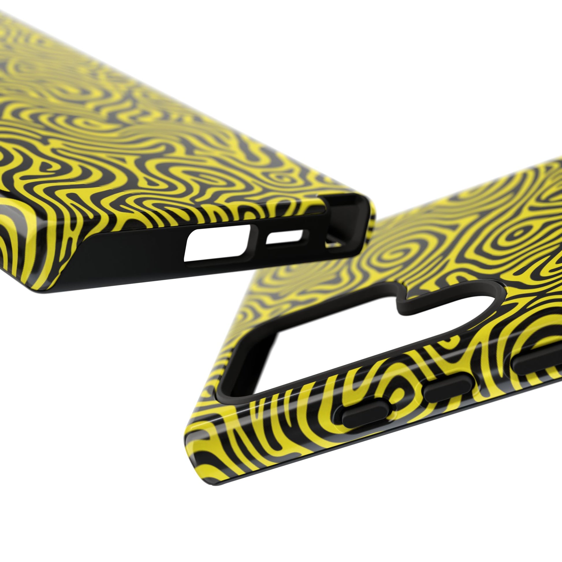 Yellow black graphic pattern phone case with shock-absorbing TPU liner for iPhone and Android
