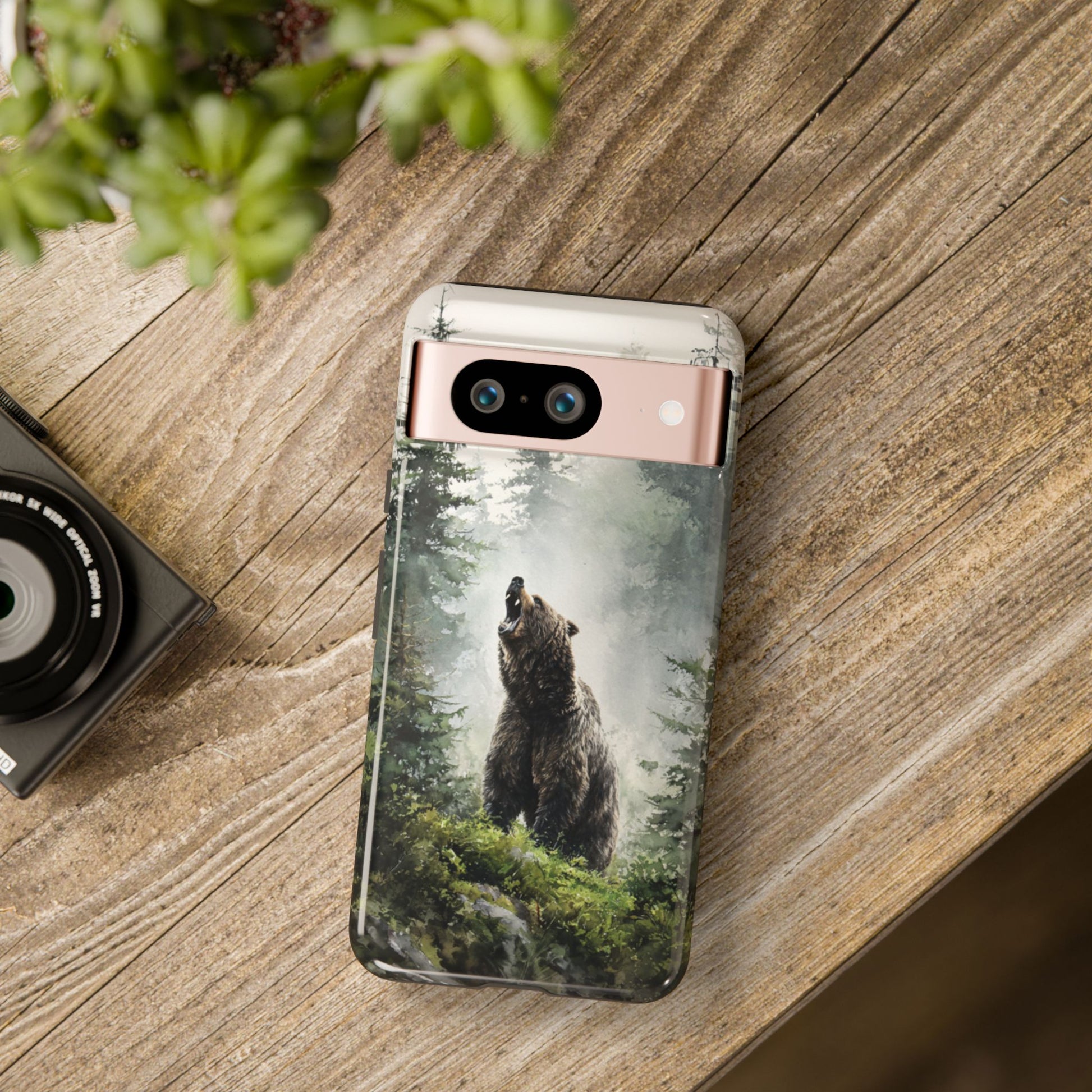 Nature lover bear phone case with foggy woodland scene - UV-resistant protective cover for all phones
