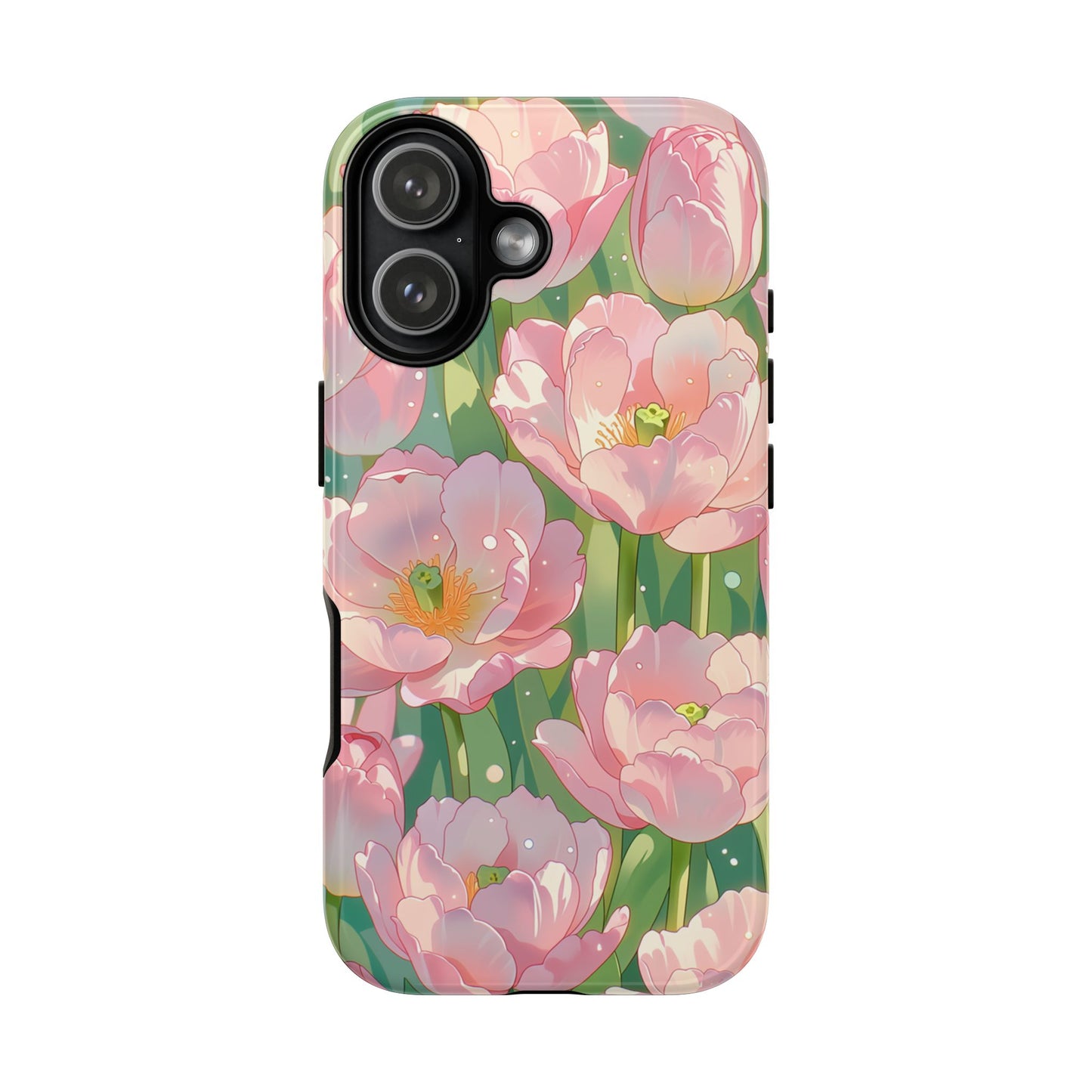 Floral Tulip Tough Phone Case - Pink Spring Blossom Watercolor Pattern Cover for iPhone, Samsung Galaxy & Google Pixel