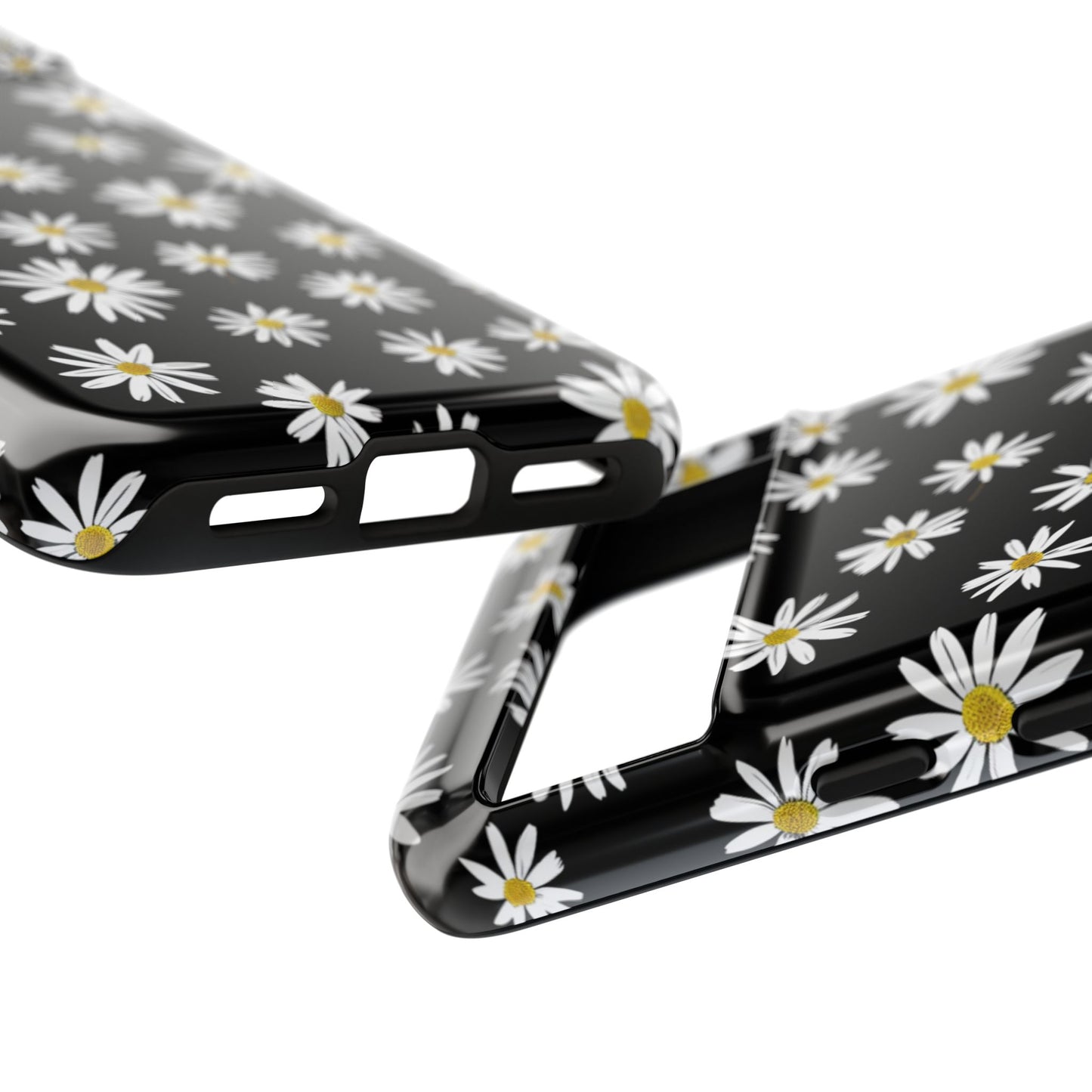 Coque de téléphone résistante à motif marguerites - Coque de protection florale noire pour iPhone, Samsung Galaxy et Google Pixel