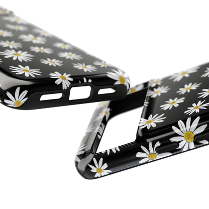Coque de téléphone résistante à motif marguerites - Coque de protection florale noire pour iPhone, Samsung Galaxy et Google Pixel