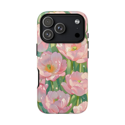 Floral Tulip Tough Phone Case - Pink Spring Blossom Watercolor Pattern Cover for iPhone, Samsung Galaxy & Google Pixel