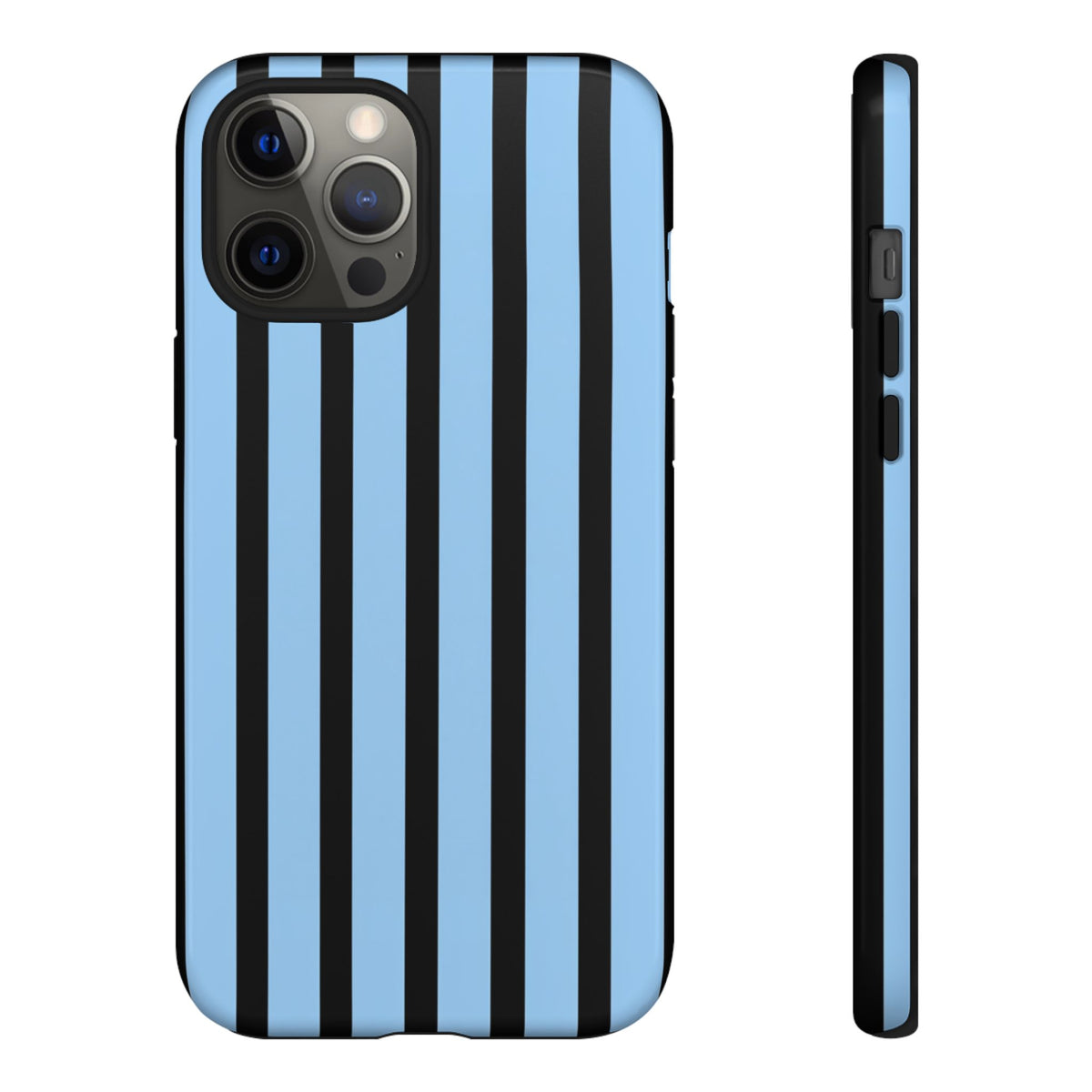 Coque de téléphone résistante à rayures verticales bleues et noires | Protection fine double couche