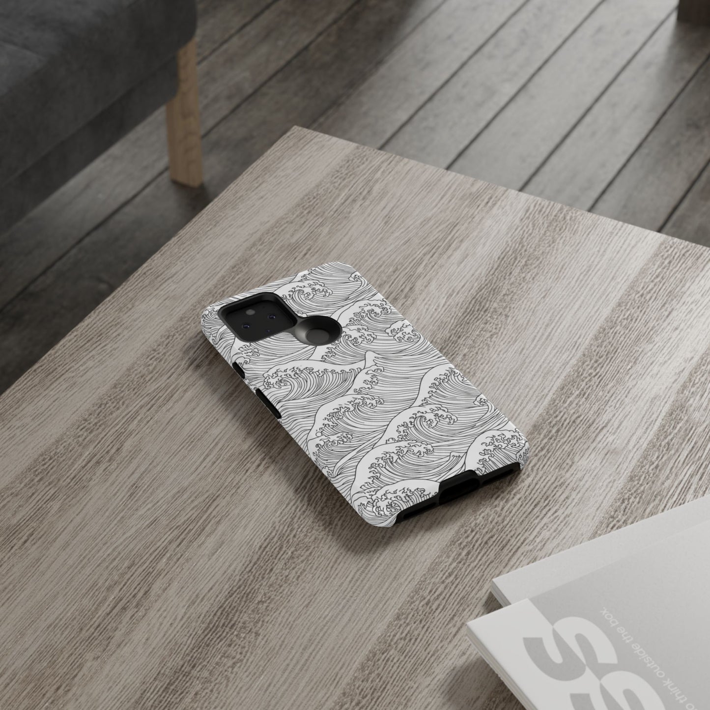 Ocean waves phone case with minimalist Japanese art pattern
