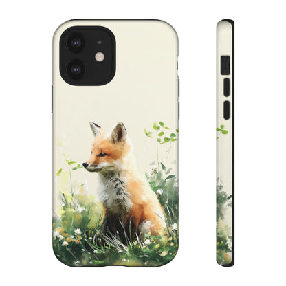 Fox in Wildflower tough phone case showing dual-layer protection and precise cutouts
