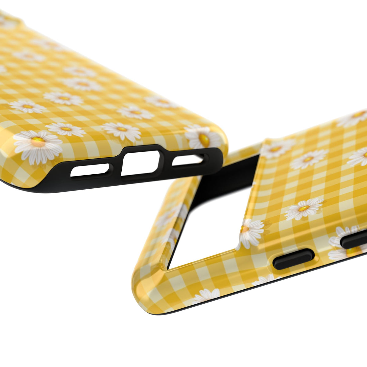 Coque de téléphone résistante à carreaux vichy Daisy - Coque de protection florale jaune style cottagecore pour iPhone, Samsung Galaxy et Google Pixel