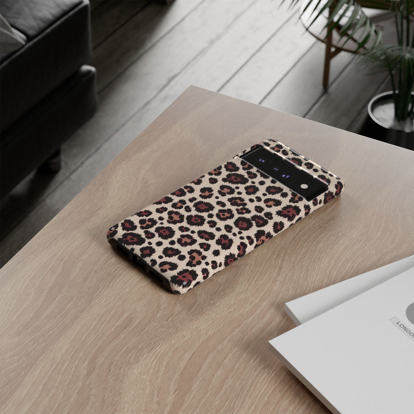 Premium leopard pattern phone case with glossy finish and full wrap coverage

