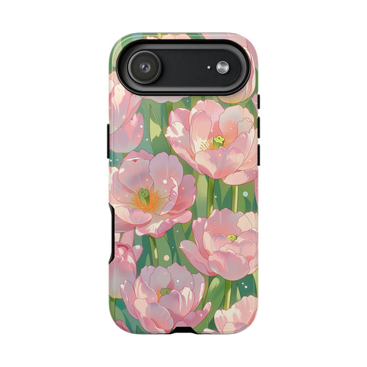 Funda resistente con diseño de tulipanes florales - Diseño de acuarela con flores de primavera rosa para iPhone, Samsung Galaxy y Google Pixel