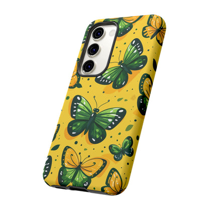 Green Butterflies Tough Phone Case - Yellow Cartoon Design Protective Cover for iPhone, Samsung Galaxy & Google Pixel