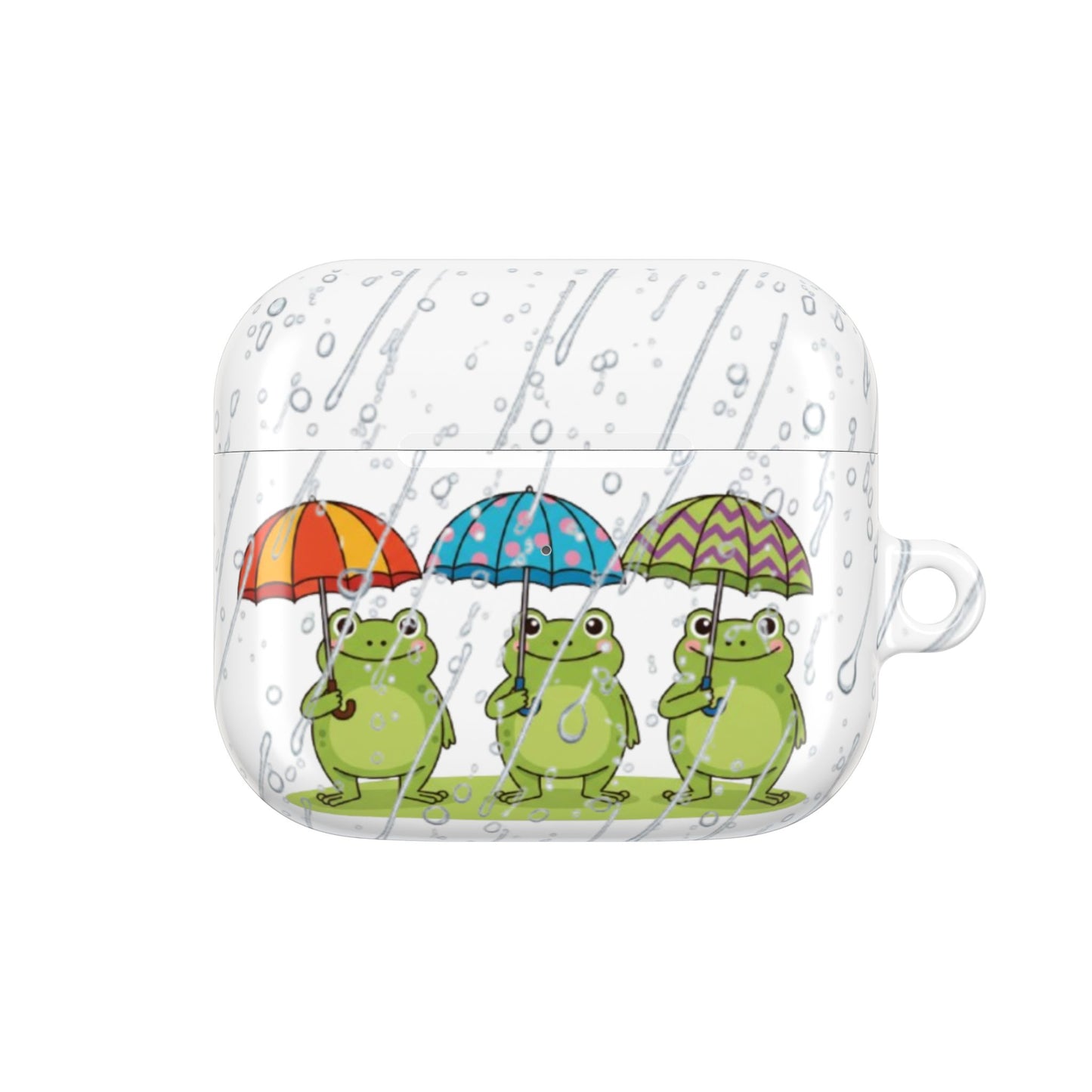 Cute rainy day frog AirPods Gen 3 case – vibrant full-wrap print hard shell with carabiner
