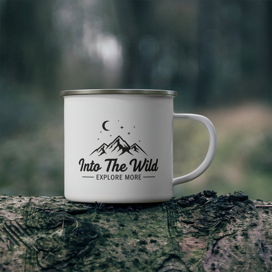 Into The Wild Emaille Campingbecher — Berg Lagerfeuer Reisebecher