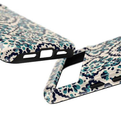 Teal Navy Floral Phone Case - Vintage Damask Pattern - Slim Profile Side View
