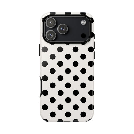 Vintage 50er Jahre Polka Dot Robuste Handyhülle - Schwarz-weißes Retro-Muster-Cover für iPhone, Samsung Galaxy & Google Pixel