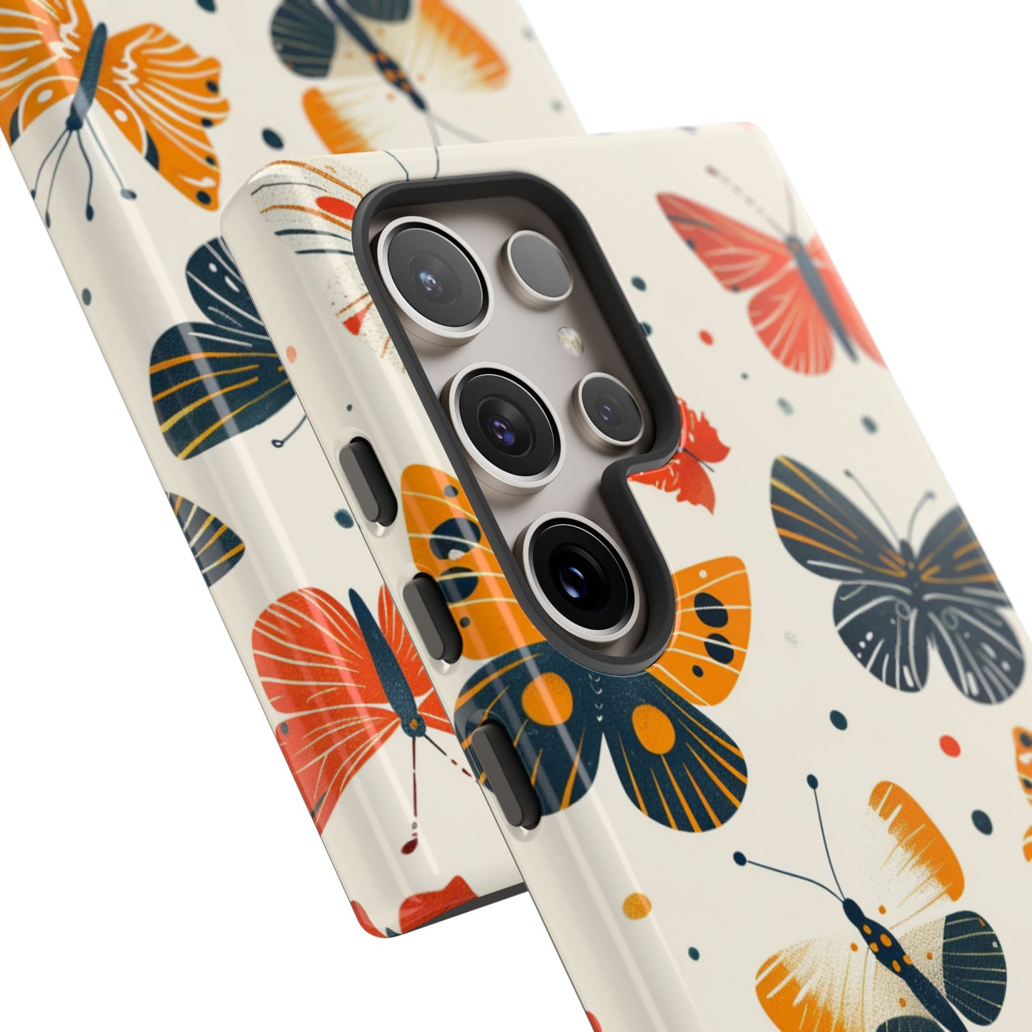 Funky butterfly phone case with bold graphic design
