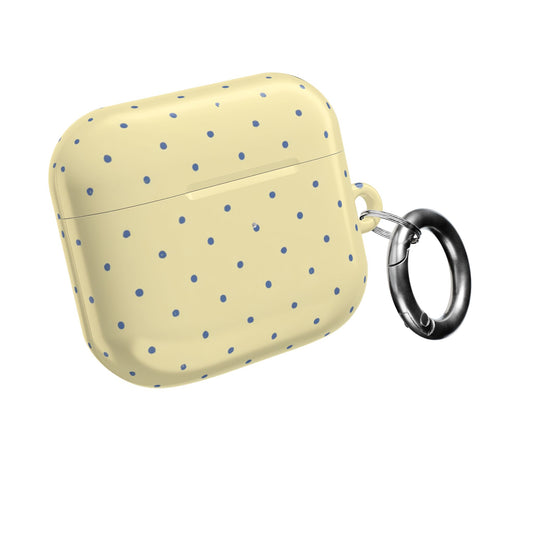 Sunny yellow spotted AirPods case Gen 3 – retro navy dot design with carabiner and glossy finish
